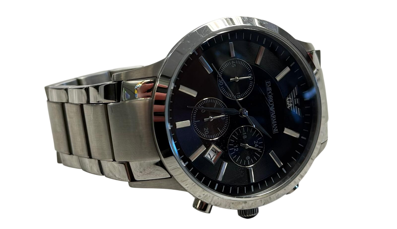 Men’s Emporio Armani Classic Silver Stainless Steel Chronograph Watch AR2434